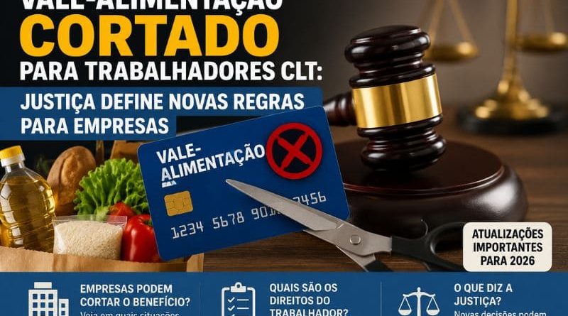Trabalhador CLT preocupado segurando cartão de vale-alimentação após novas regras da Justiça trabalhista sobre corte do benefício.